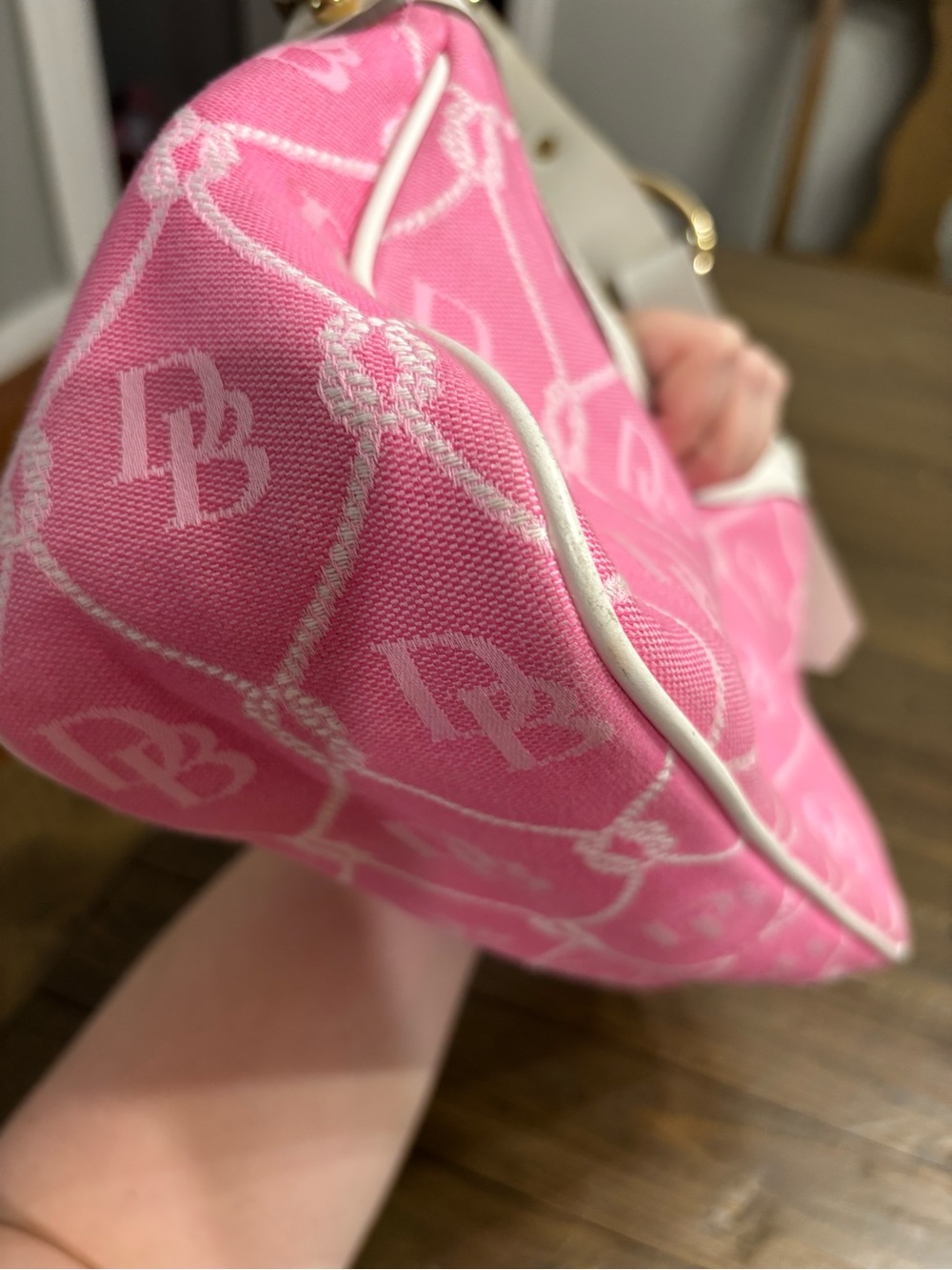 Dooney & Bourke Pink Jacquard Shoulder Bag with Cream Trim - Picture 9 of 14